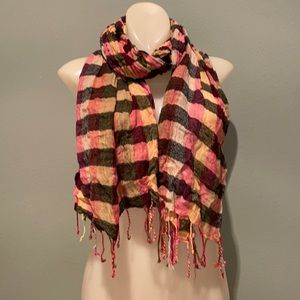 Raj Cotton Plaid Check Pink, Yellow Black Scarf